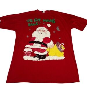 Vtg Kicks 3XL The Fat Man Back Santa Claus Ugly Christmas Red T Shirt Humor Joke